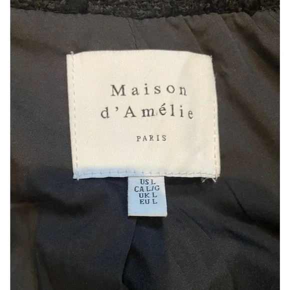 Maison d'Amélie Paris Black Tweed‎ Blazer Gold Button Classic Tailored Jacket L - Picture 5 of 11